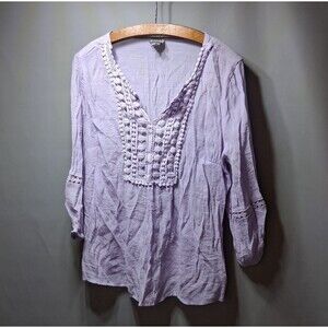 Como Vintage Boho Cottagecore Lavender Crochet Lace V Neck Peasant Blouse Top M